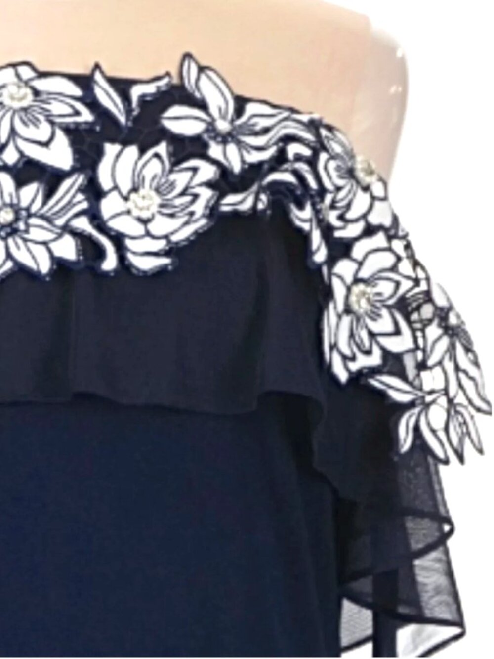 MSK Women's Embellished Off-The-Shoulder Blue and White Dress- Size XL- NWT - Picture 2 of 12